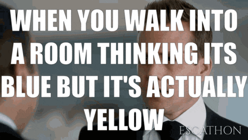 when you walk into a room thinking its blue but it 's actually yellow escathon