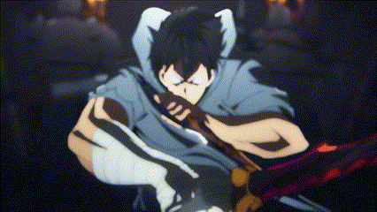 a man with horns is holding a sword in a dark room