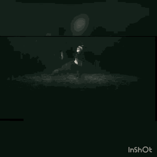 a silhouette of a person with a sword in their mouth is displayed on a screen that says inshot