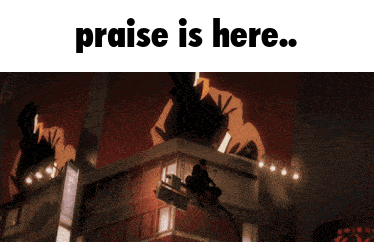 a picture of a building with the words praise is here above it