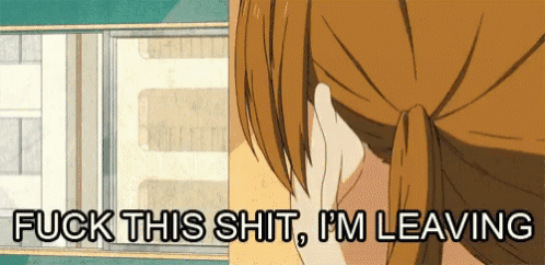 a woman covering her ear with her hand and the words fuck this shit i 'm leaving