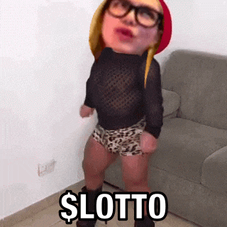 a little girl with glasses and shorts is standing next to a couch with the word lotto on it .