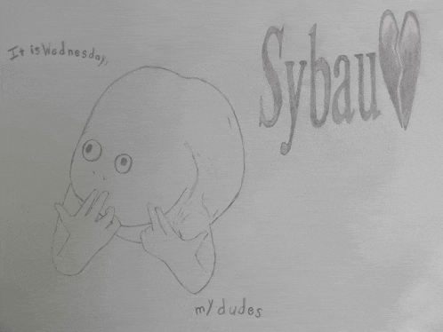 a drawing of a person with the words sybau my dudes on the bottom