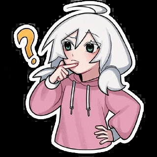 a cartoon girl with white hair and a pink hoodie is thinking .