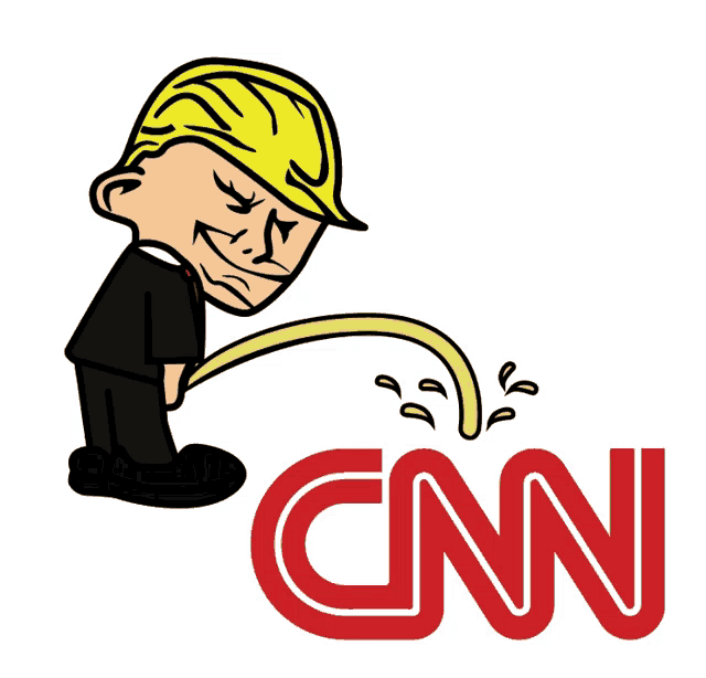 a cartoon of a man with a yellow hard hat urinating on the cnn logo