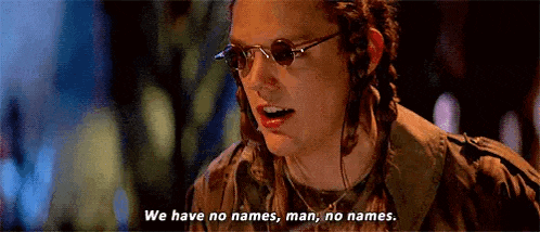 a man wearing sunglasses and headphones is saying `` we have no names , man , no names '' .