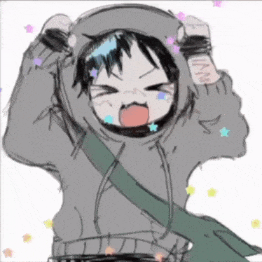 a drawing of a person wearing a gray hoodie