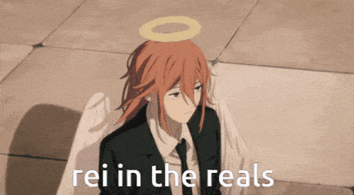 a picture of a girl with angel wings and the words rei in the reals below her