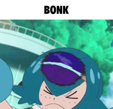 a cartoon character with a purple headband and the word bonk written above it .