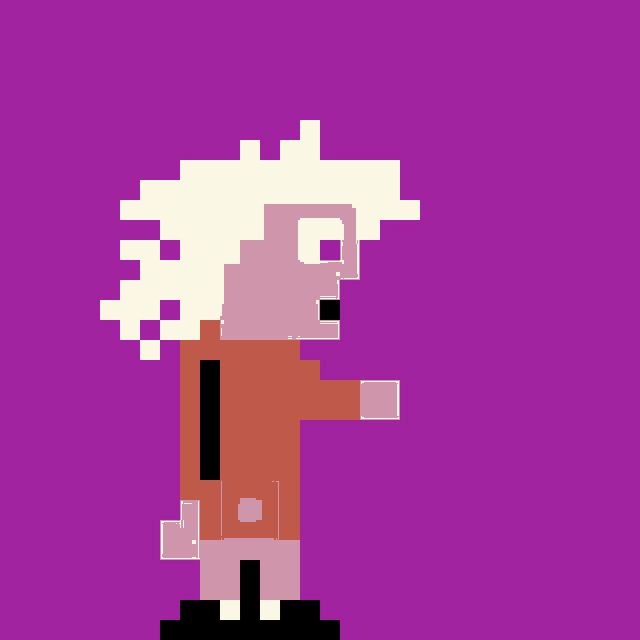 a pixel art of a person with white hair