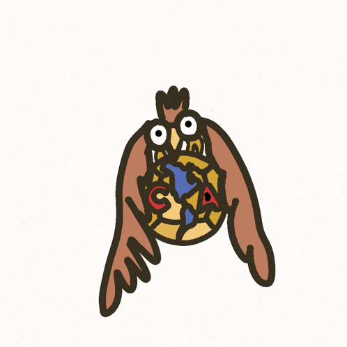 a cartoon drawing of an owl flying over a soccer ball