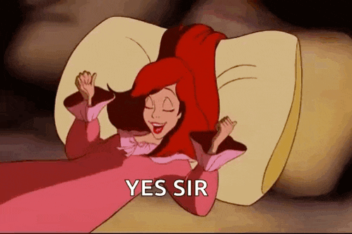 a cartoon of ariel from the little mermaid is laying on a pillow with her eyes closed and says yes sir .