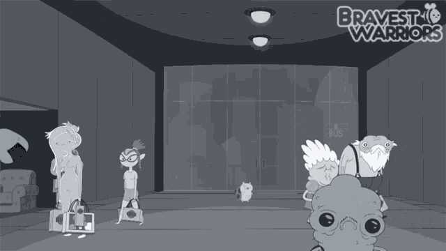 a cartoon drawing of a group of people with the words bravest warriors on the bottom