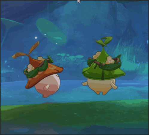 a couple of cartoon characters floating in the air