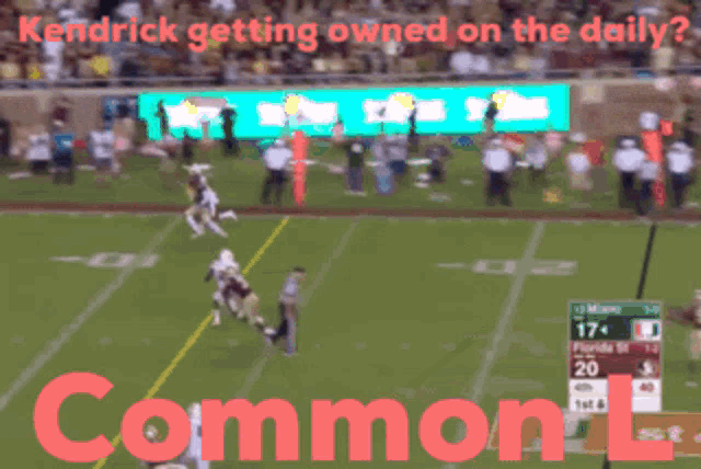 a blurred image of a football game with the words kendrick getting owned on the daily common l