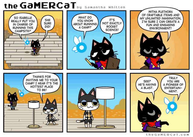 a comic written by samantha whitten shows a cat talking to another cat