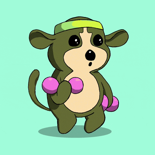 a cartoon of a dog wearing a headband and holding dumbbells with the word lfg above it