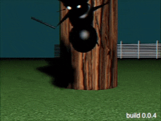 a computer generated image of a black ant standing next to a wooden post