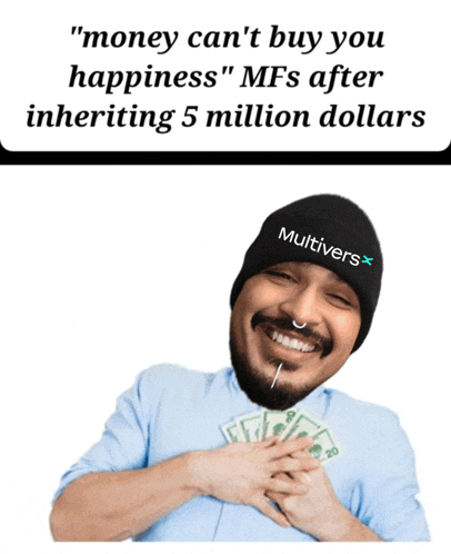 a man wearing a beanie that says " multivers " on it