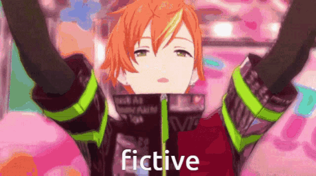 a cartoon character with the word fictive on the bottom of his face