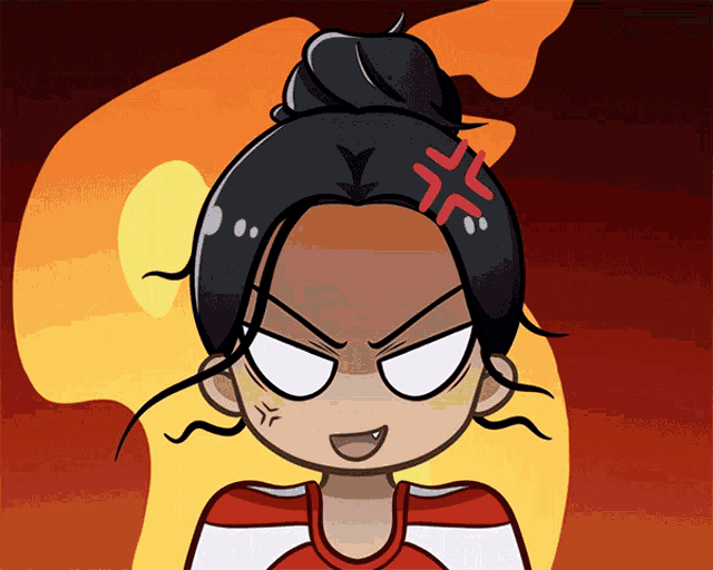 a cartoon drawing of a girl with an angry face