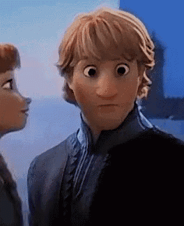 a close up of a cartoon character making a funny face while looking at anna .