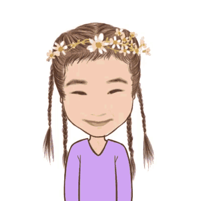 a cartoon of a girl wearing a flower crown in her hair .