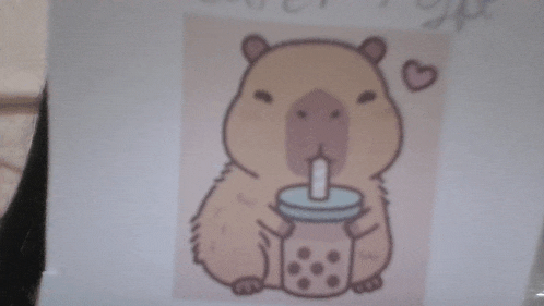 a picture of a capybara drinking from a cup
