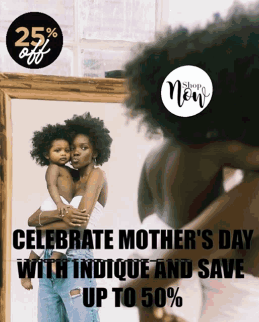 an advertisement for mother 's day with a woman holding a baby