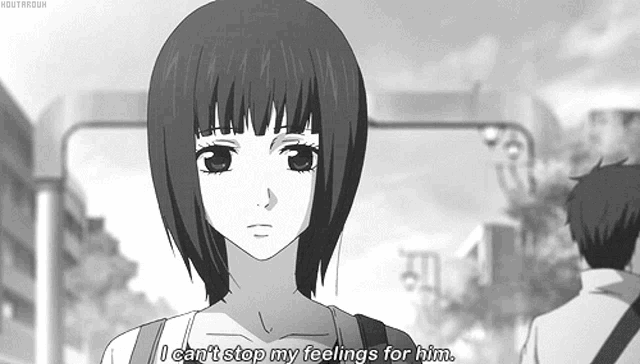 a black and white drawing of a girl saying i can t stop my feelings for him