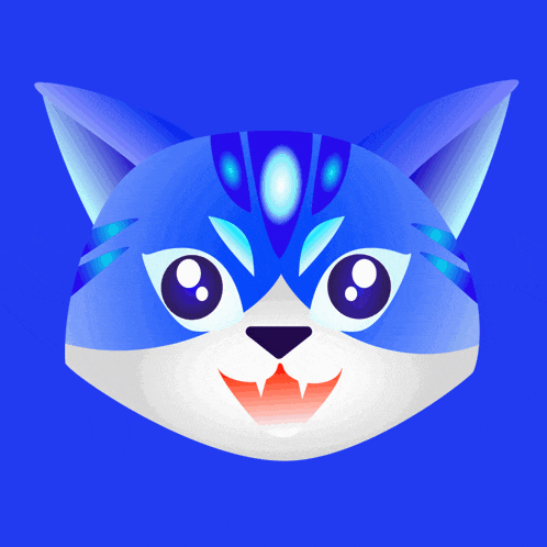 a blue and white cat 's head with a blue background