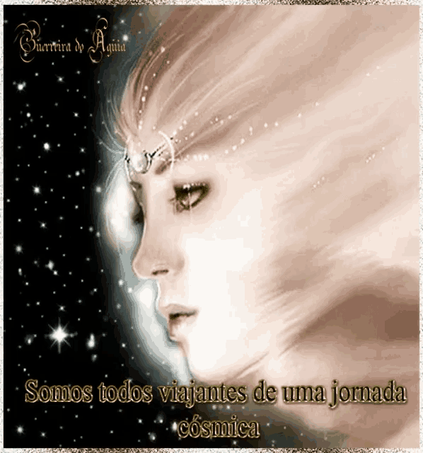 a painting of a woman with the words " somos todos viajantes de uma jornada cosmica "