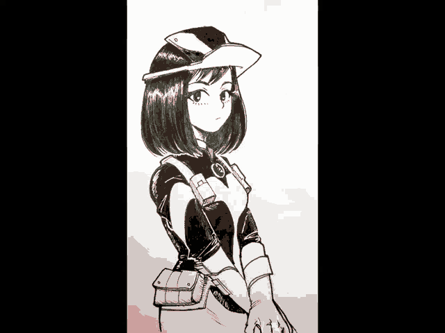 a black and white drawing of a girl with the word hello on it