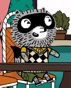 a cartoon drawing of a raccoon wearing a plaid shirt