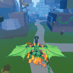 a green dragon is flying through the air with a flame coming out of its mouth