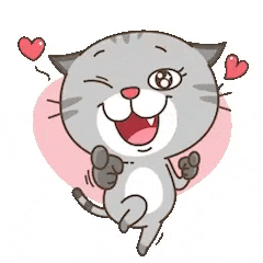 a cartoon cat is standing in front of a pink heart and hearts .