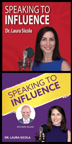 a woman is speaking into a microphone on the cover of a book about speaking to influence