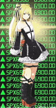 a girl in a black and white dress is standing in front of a row of numbers