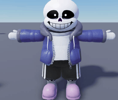 a 3d model of a cartoon character sans with his arms outstretched