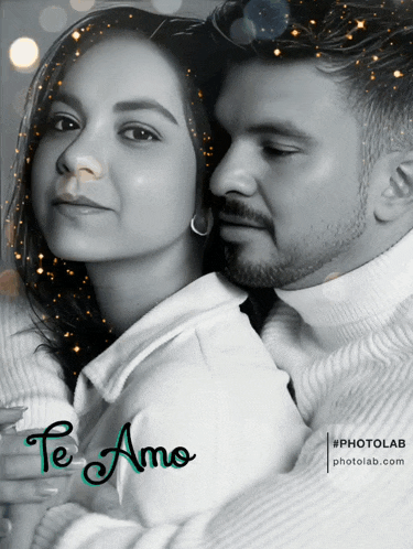 a black and white photo of a man and a woman with the words te amo on the bottom