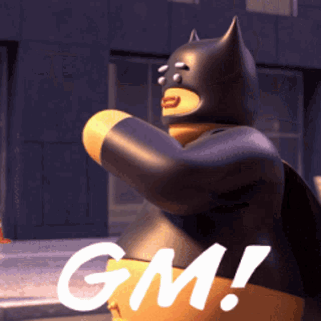 a cartoon character with the word gm on the bottom right