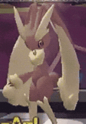 a cartoon rabbit is standing on a table with its arms outstretched .