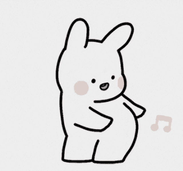 a drawing of a bunny rabbit dancing with a pink music note .