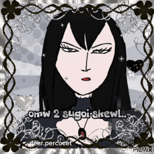 a picture of a woman with the words omw 2 sugoi skwl