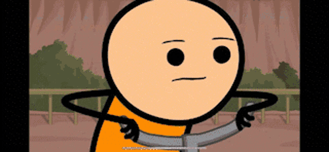 a cartoon character is holding a hula hoop and making a funny face