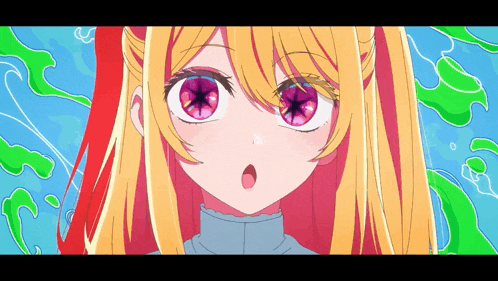 a close up of a girl 's face with a surprised expression