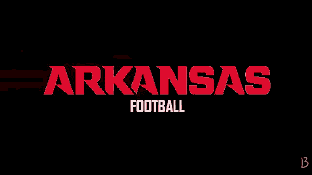 arkansas football is displayed in red letters on a black background