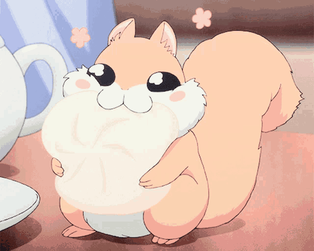 a cartoon of a squirrel holding a white object in its mouth