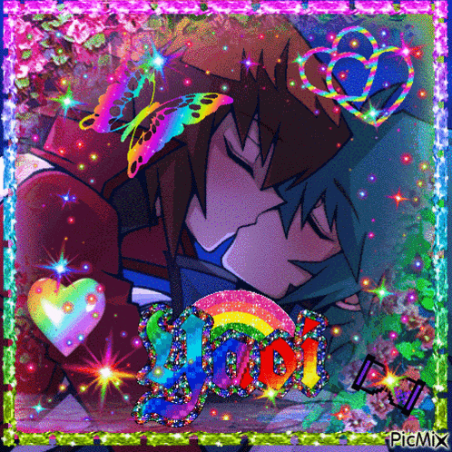 a picture of two anime characters kissing with the word you in the corner