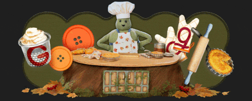 a cartoon of a turtle wearing a chef 's hat and apron making pies